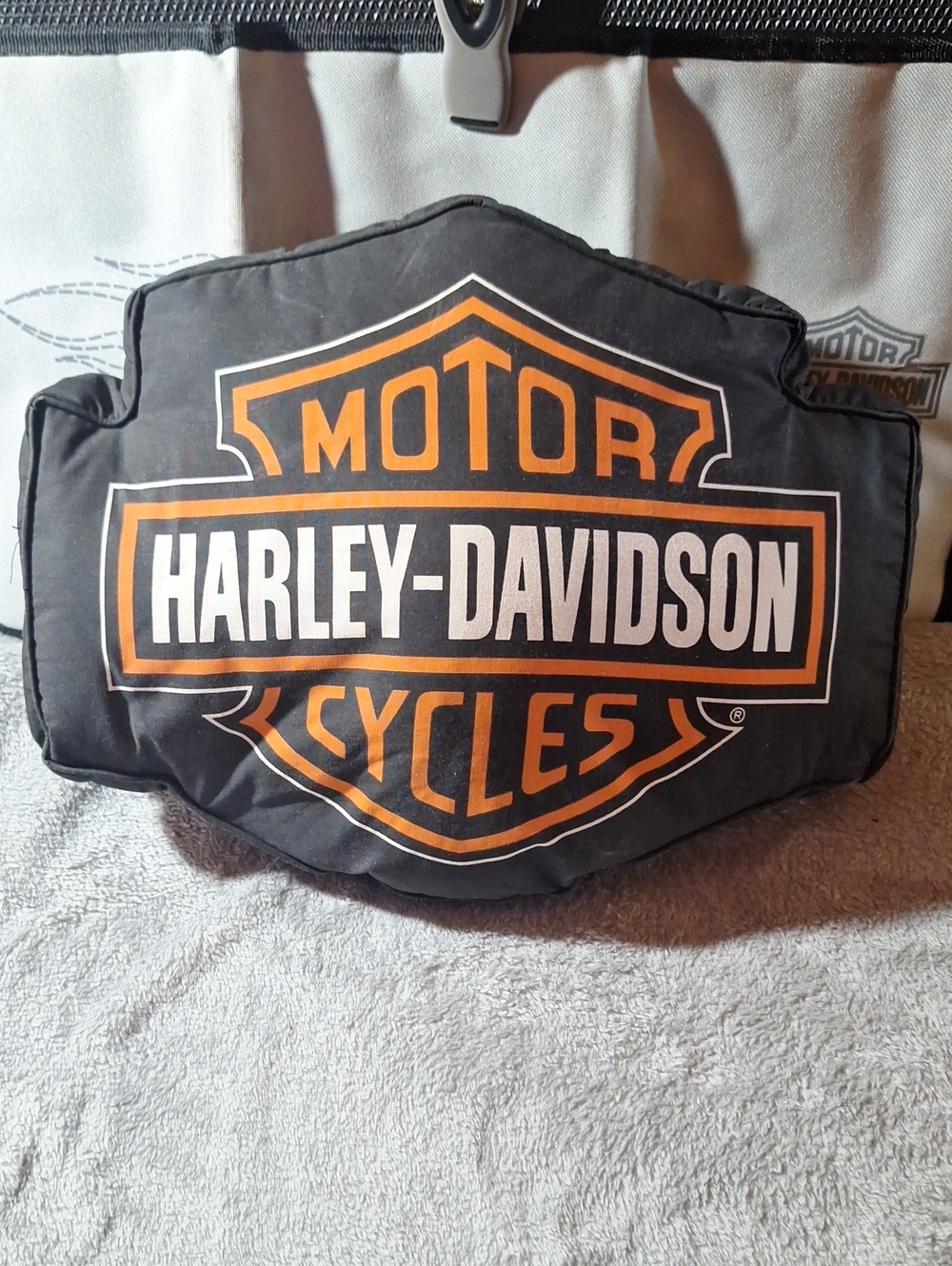 Harley-Davidson Black and Orange Shield Logo Travel Pillow